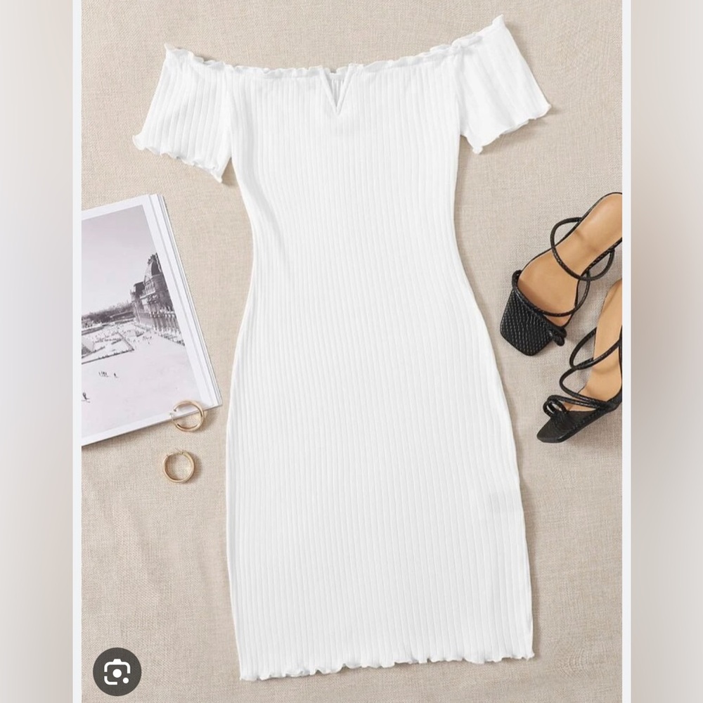 5 for/$25 Ribbed shein size extra small white off the shoulder v wire mini dress